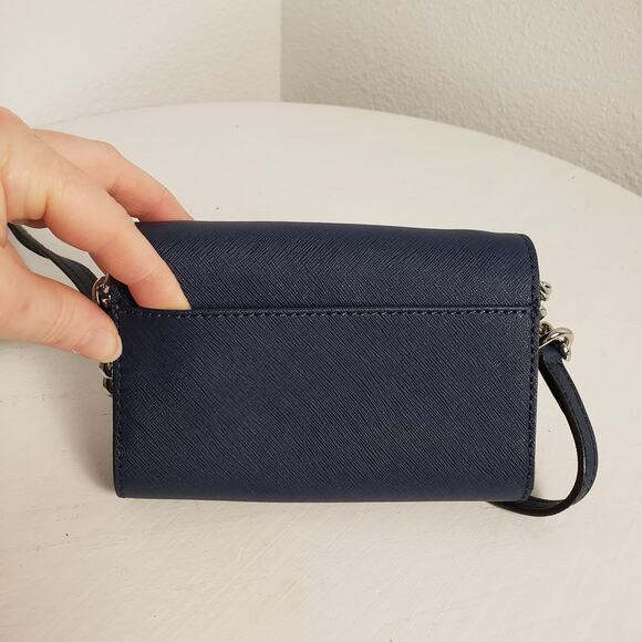 Calvin Klein Small Navy Crossbody Purse Silver Chain Textured Faux Leather - Picture 7 of 8